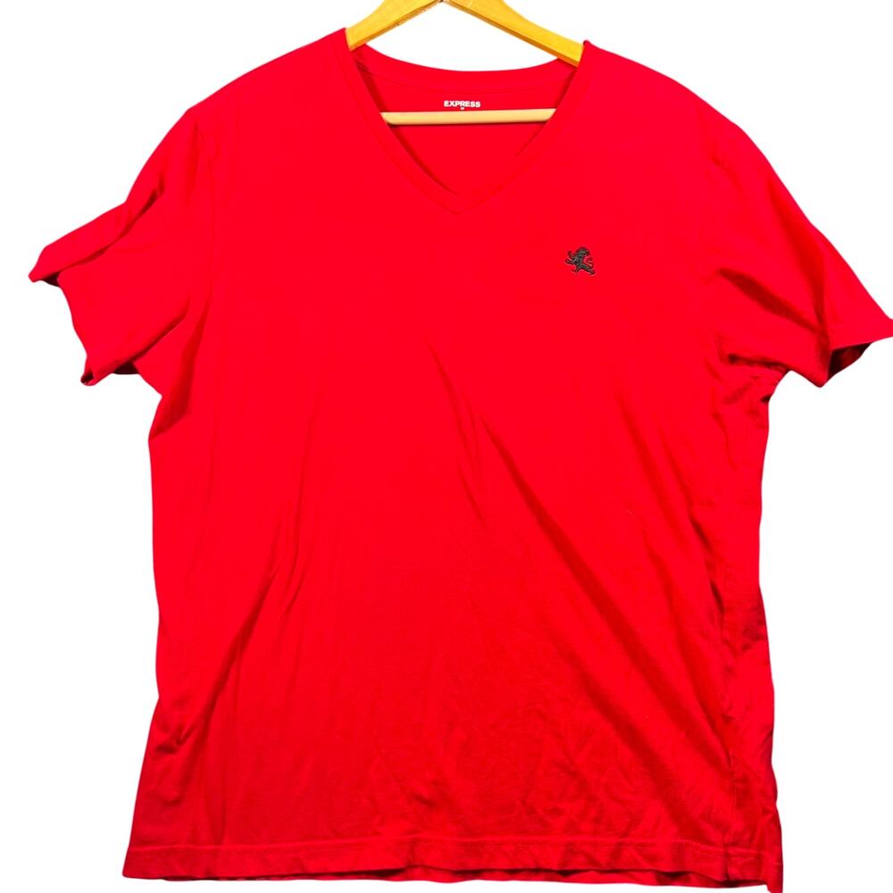 Express Men's Red Solid Crew Neck Short Sleeve Logo Knit T-Shirt Cotton XL